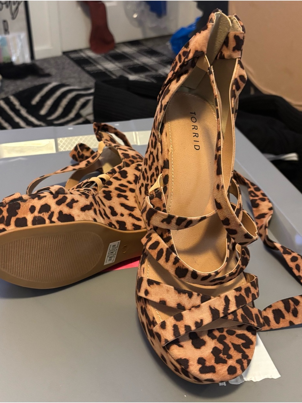 torrid Leopard Print Lace-Up Wedge Sandals - Tan/Black